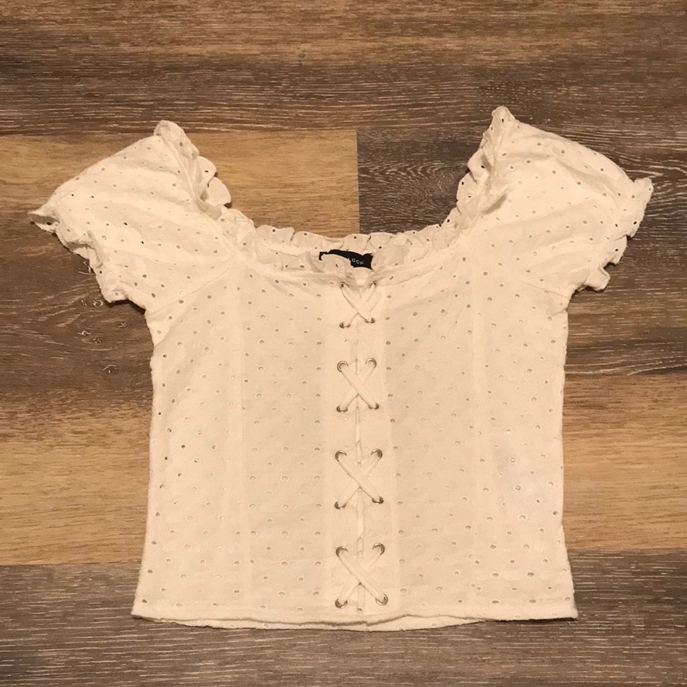 Off the shoulder ASOS top with see through holes